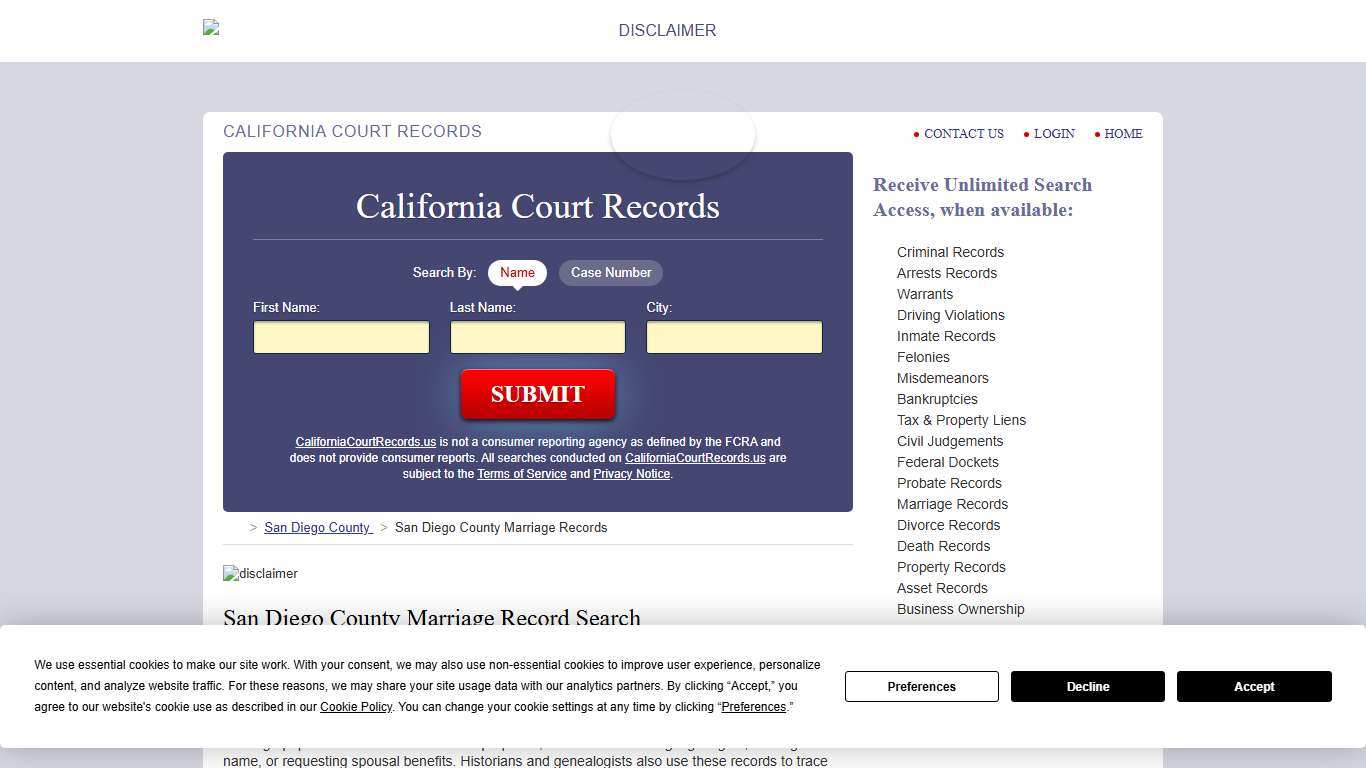 San Diego County Marriage Records | CaliforniaCourtRecords.us