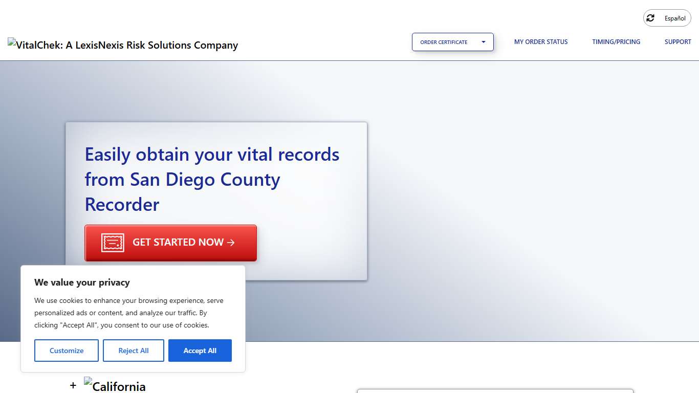San Diego County Recorder (CA) | Order Certificates - VitalChek